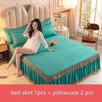 

New lace 3-piece bed sets non-slip bed skirt 1pcs + pillowcase 2pcs soft bed cover non-fading bed sheet protective cover 2020