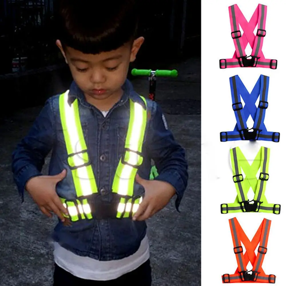 

Children Safety Adjustable Safety Security High Visibility Reflective Vest Jacket Highlight For Night Riding Cycling Sports