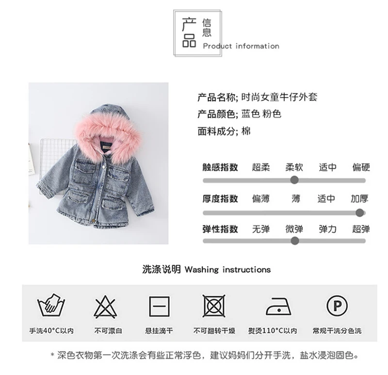 Winter Baby Girl Denim Jacket Plus Velvet Thicken Real Fur Outfit Warm Toddler Girl Hooded Outerwear Coat Kids Cold Winter Parka