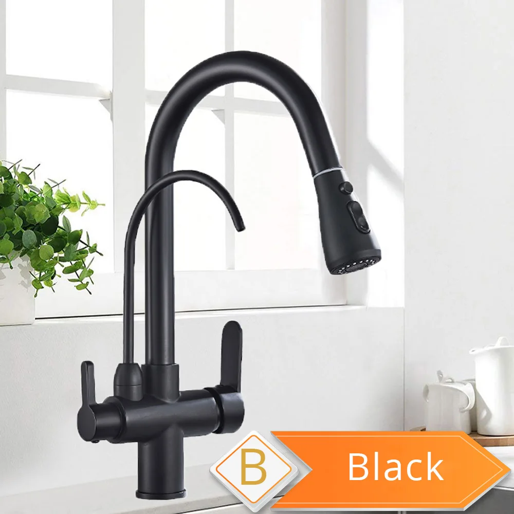 Black B Очистка кухонных смесителей черный выдвижной кухонный фильтр для воды кран трехходовой torneira para cozinha de parede кран для кухни - Цвет: Black B