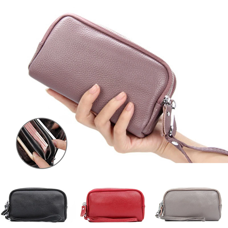 Cartera larga de cuero para mujer, bolso de pulsera con cremallera de 3 capas, monedero de gran capacidad, bolso para teléfono OPK|Monederos| - AliExpress