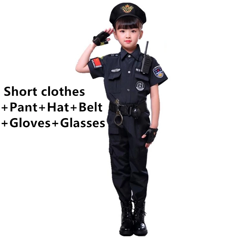 Short set soft hat Специальная одежда для мальчиков, полицейская форма, детский подарок на день рождения, костюм для костюмированной вечеринки на Хэллоуин, Детский костюм SWAT, армейский костюм - Цвет: Short set soft hat