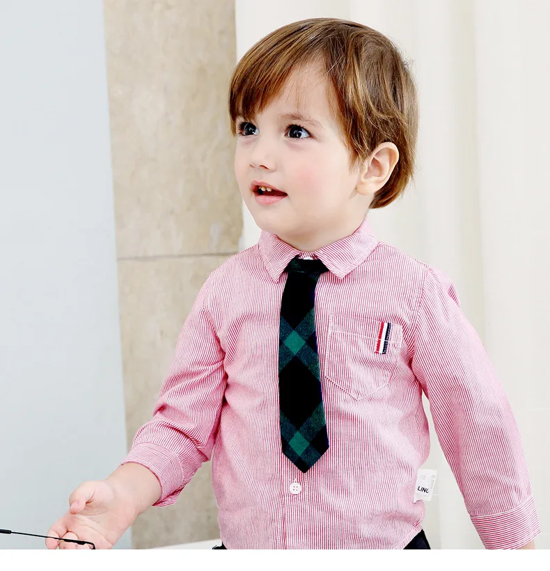 Новые продукты в Корейском стиле детская одежда для грудных детей на осень детские базовые Топы натуральный хлопок, в полоску, Детская рубашка с галстуком-бабочкой