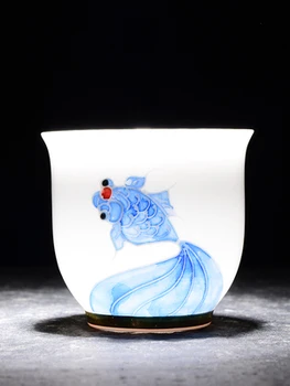 

Dehua White Porcelain Hand-painted Small Tea Cup Ceramic Home Thin Tires Cup Kung Fu Green Tea Tie Guan Yin Master Cup Teaware