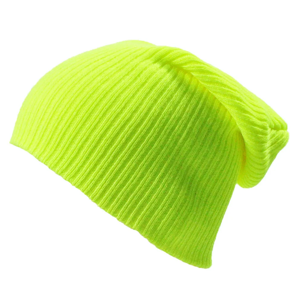 Bright Yellow Мужская и женская эластичная шапка, шапка-тюрбан, вязаная теплая шерстяная шапка, повседневная мешковатая шапка - Цвет: Bright Yellow