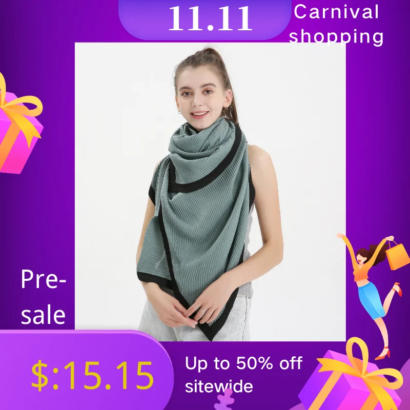 

New autumn and winter wrinkled edging scarf, thickened warmth, cotton and linen crimped scarf shawl, Korean female solid color b