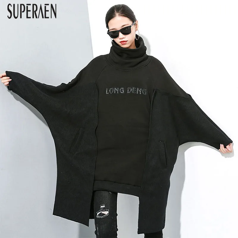 SuperAen Europe Wild Hoody Cotton Sweatshirts Women Winter New Casual Fashion Velvet Pluz Size Turtleneck Sweatshirts