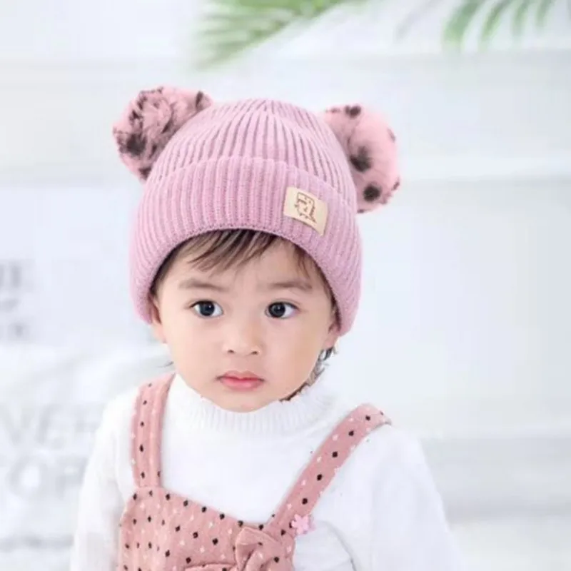 Winter Newborn Toddler Kids Girls Boys Baby Cute Warm Cartoon Hats Knitted Wool Caps With Ball Lovely Beanie Cap Gifts