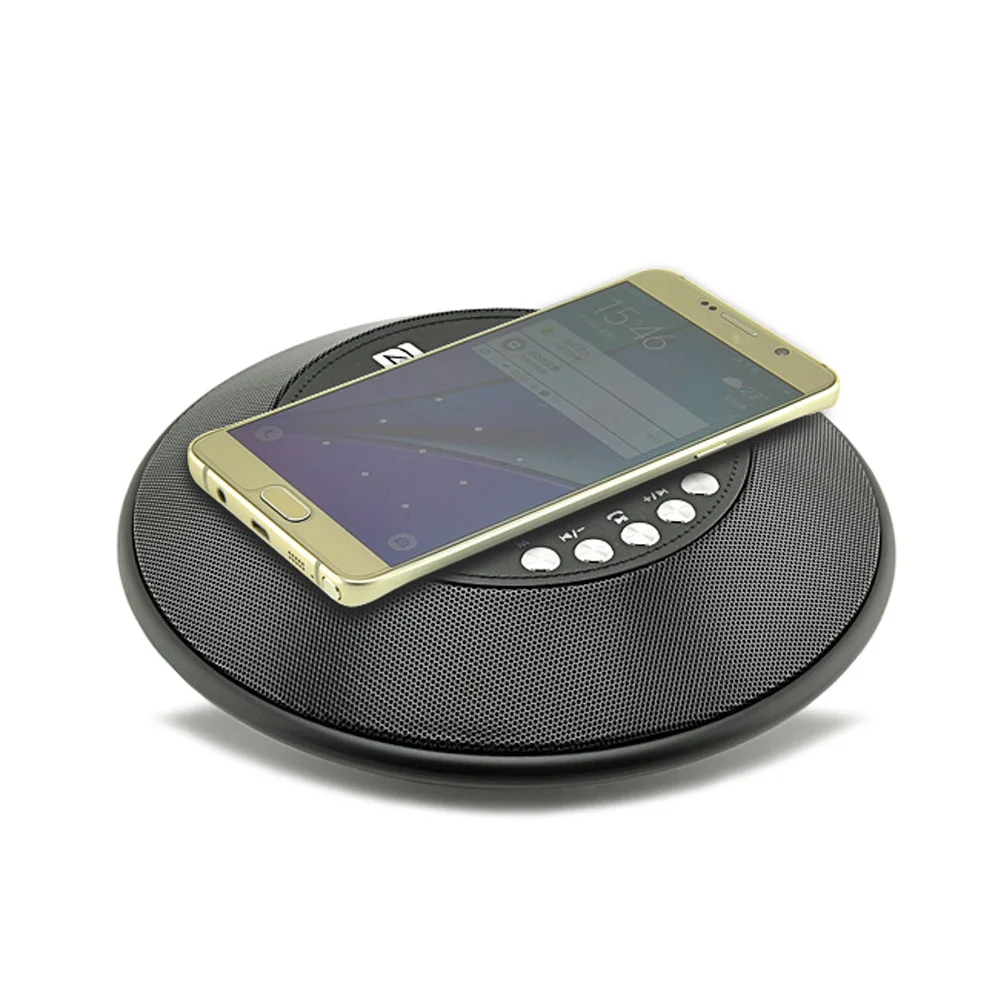 По России беспроводной Bluetooth динамик QI Беспроводное зарядное устройство с fm-радио NFC будильник для iPhone samsung Новинка DJA99