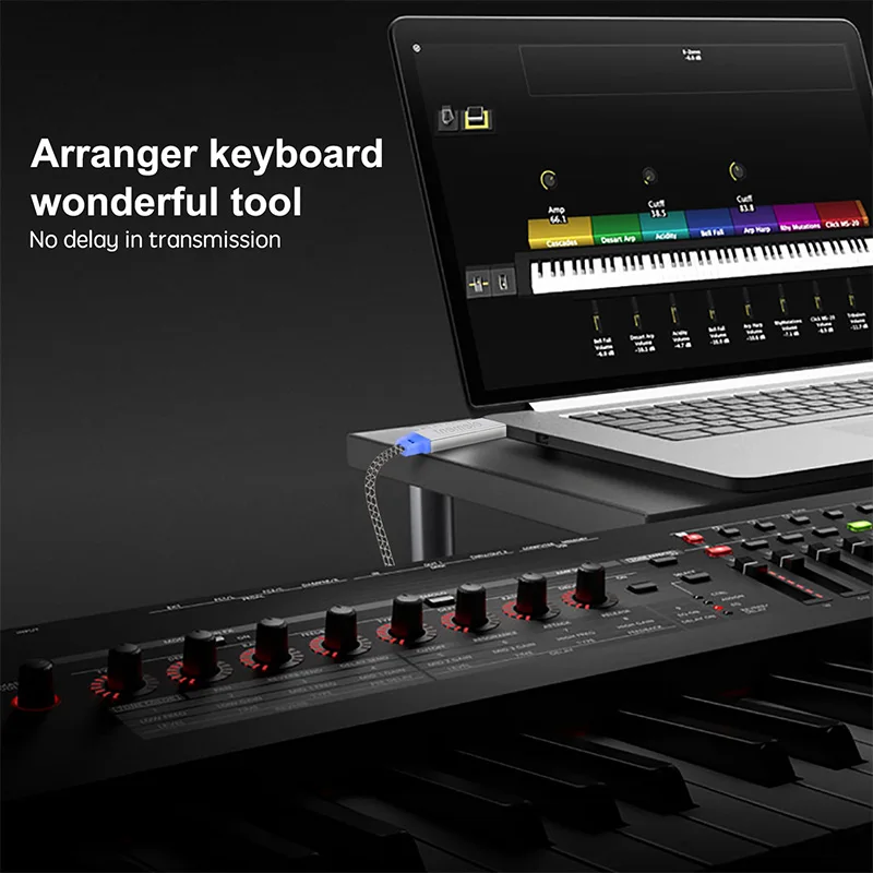 Элементы кабель MIDI к USB преобразователь IN-OUT, профессиональный MIDI интерфейс с индикатором, чип обработки FTP, металлический корпус
