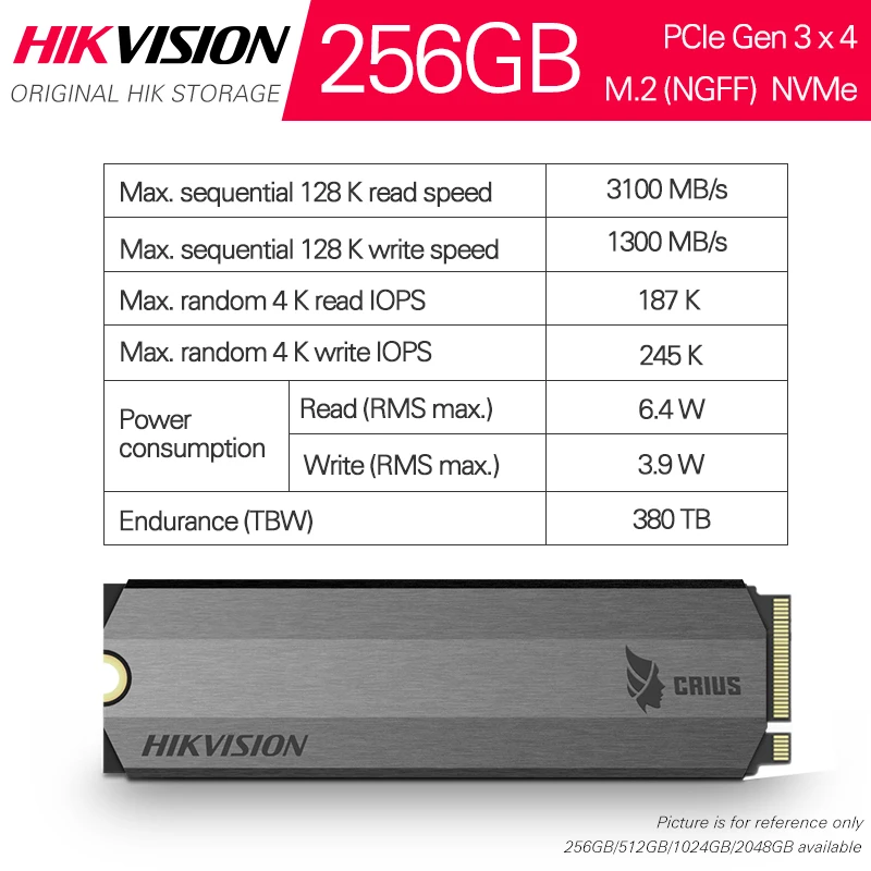 Crius Hikvision E2000 256gb Hikvision E2000 256gb Hikvision HS-SSD-E2000  Crius Series PCIe SSD