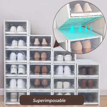 

3pc Plastic Shoe Box Thick Transparent Dustproof Shoe Storage Box Can Be Stacked Combination Shoe Cabinet #10