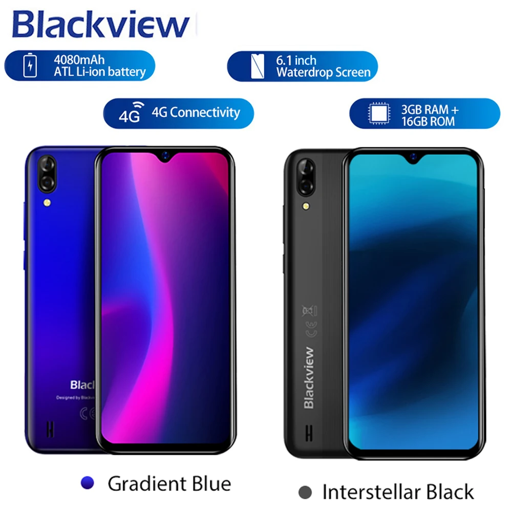 Blackview A60 3g мобильный телефон Android 8,1 смартфон четырехъядерный 4080 мАч мобильный телефон 1 Гб+ 16 Гб 6,1 дюймов 19,2: 9 экран Двойная камера