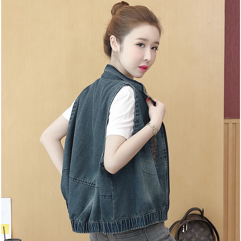 

Spring Summer Women Loose Vintage Denim Vest Coat All-matched Casual Sleeveless Vest Jacket Female Femme Top Chalecos Mujer