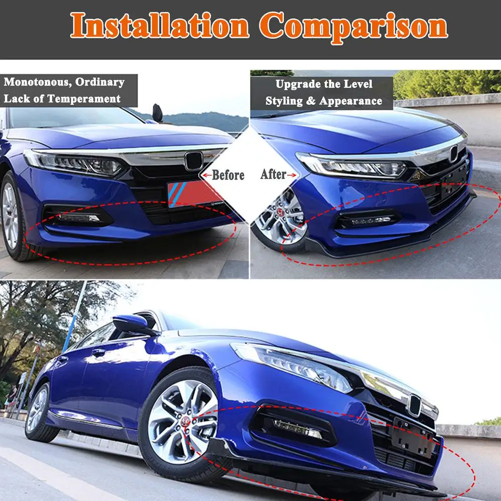 Vehemo 204.5*9*0.2cm Front Bumper Lip Trim Exterior Bumper Lip Cover Eye-Catching Accessories Vehicle Motors for Car Decoration