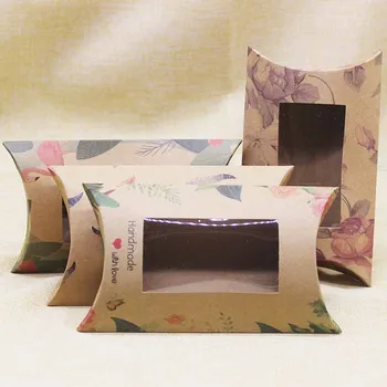 

Newest big Pillow Box With window for gifts DIY Handmade print marbling flower pattern window box for christmas party suppiles