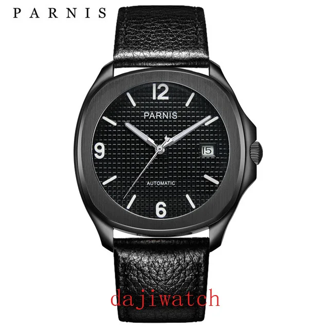 Parnis40mm 821A Miyota синий циферблат данных сапфир Vidro dos homens Relógio automatico iluminaçao Luminosa2019