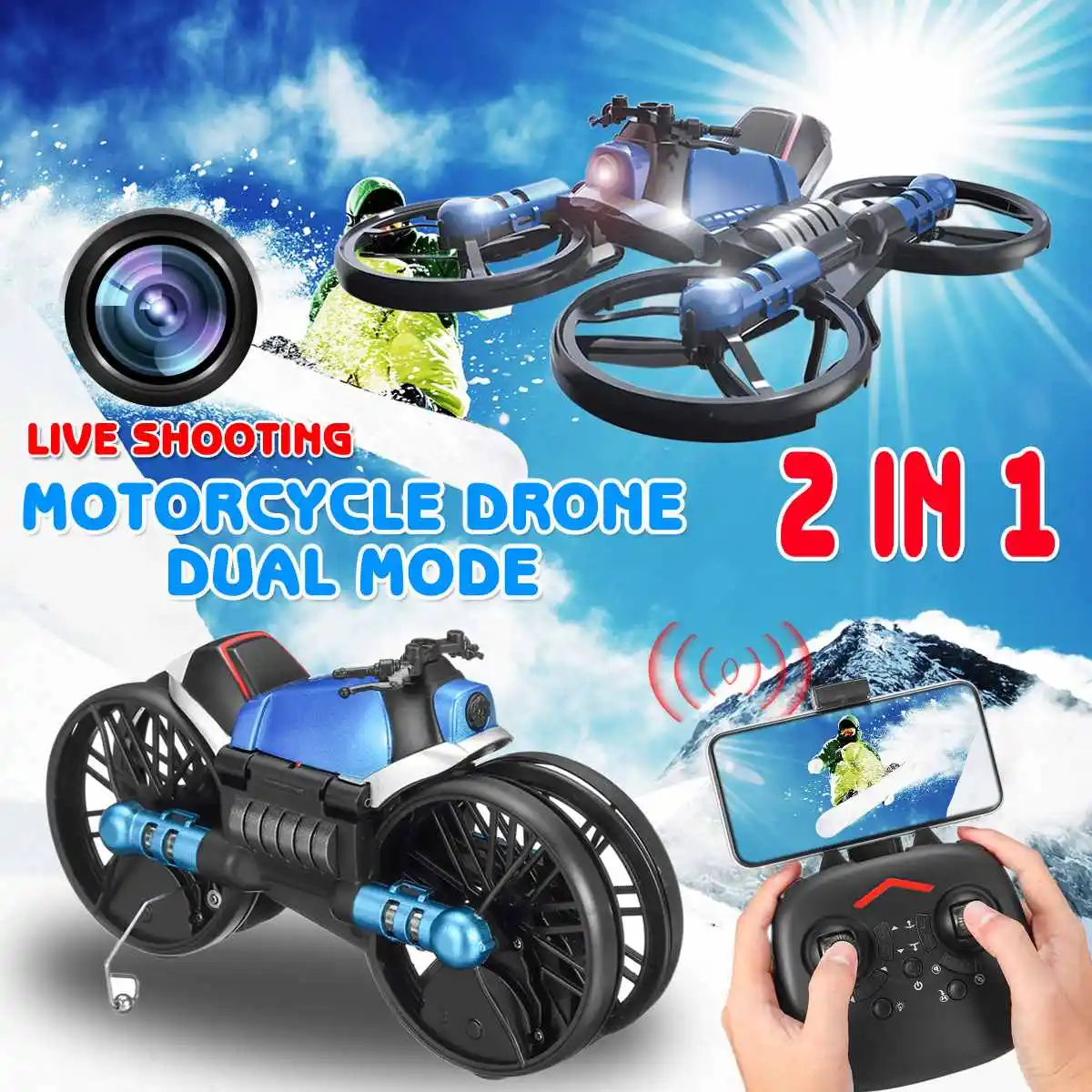 2 в 1 WiFi DIY RC Дрон с HD камерой Режим высокой фиксации RC Квадрокоптер трансформация RC Мотоцикл Вертолет игрушка