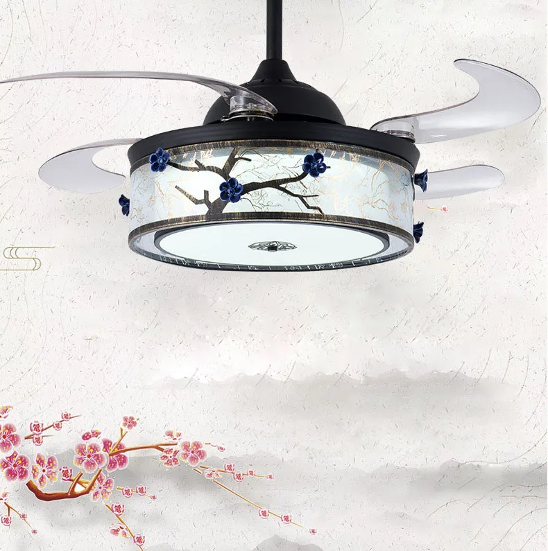 

LED Retro Ceiling Fan Light Invisible Ceramic Flower Ceiling Fan Light Led Remote Control Bedroom Ceiling Fans with Lights