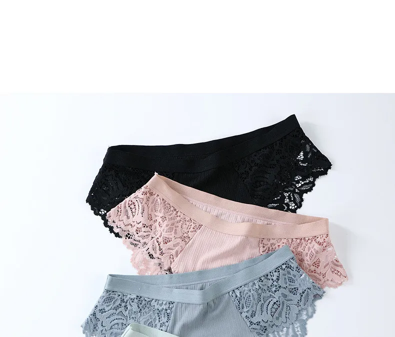 3 Pcs Cotton Panties Sexy Panty Briefs Lace Panties Women Underwear Lingerie Panties for Female Ladies Floral Panties Underpants