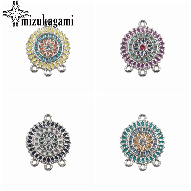 

Retro Zinc Alloy Linker Connector Enamel Flowers Charms Tassel Loop Connector 6pcs For DIY Earrings Accessories Free Shipping