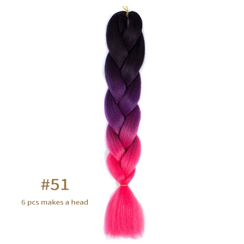 Synthetic jumb Braids Ombre Braiding Hair Extension Box Braid Hair Pink Purple Yellow Golden Colors hair 24inch kanekalons hair B51