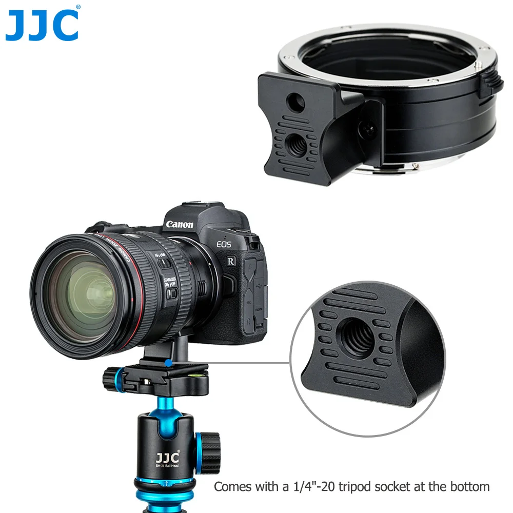 JJC EF-EOS R Auto Focus Mount Adapter Converter for Canon EF EF/S Lens to RF Mount Camera EOS R RP R5 R6 Removable Tripod Foot