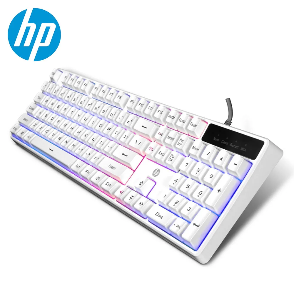 Белый Hp K300 Проводная Водонепроницаемая игровая клавиатура механический эргономичный дизайн светодиодный с подсветкой 104 клавиш компьютерная геймерская клавиатура - Цвет: Белый