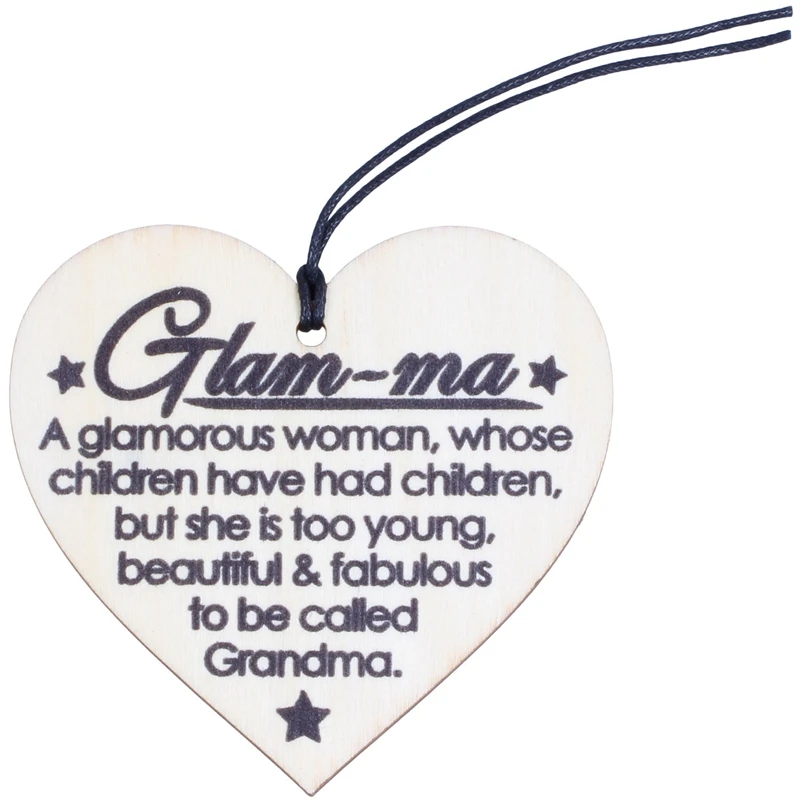 

Glam-Ma Fabulous Grandma Wooden Hanging Heart Plaque Shabby Chic Nanny Love Sign