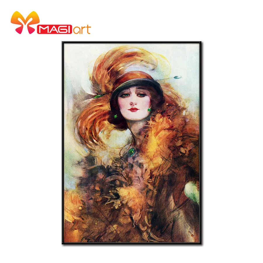 

Cross stitch kits Embroidery needlework sets 11CT water soluble canvas patterns 14CT Western Style A wealthy lady-NCMP013