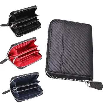 

Unisex Carbon Fiber Leather Zipper Multi Slot Carbon Fiber Short Wallet Coin Purse Key Card Holder Bag Female Purse Pochette