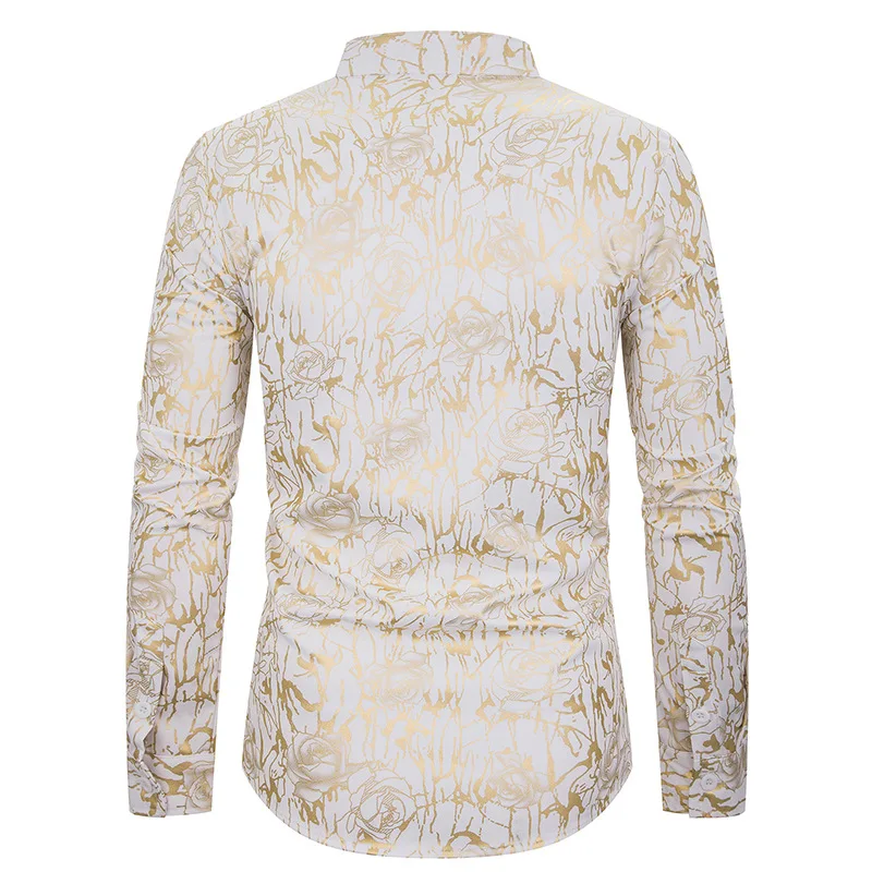 Мужская рубашка с цветочным принтом и розами, Camisa Masculina 2019, новая брендовая рубашка с воротником мандарина, мужские свадебные