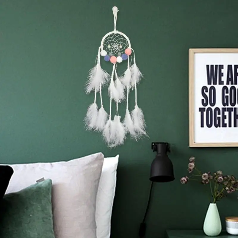 Милый шар перья Ловец снов светодиодный светильник струны настенный подвесной
