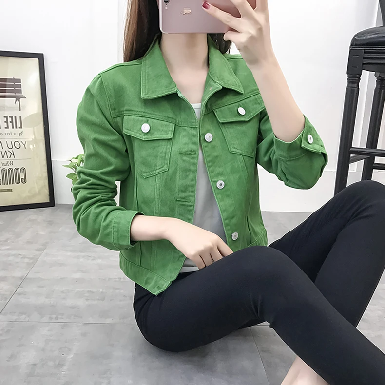 Basic Jeans Jacket Women Green 2019 Autumn Woman Denim Jean Womens Coats Jackets Female Slim Stretch Short Coat Feminina Clothes (7)