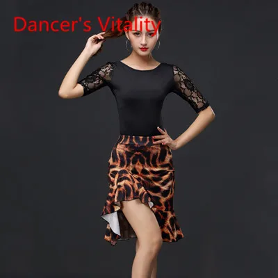 Only Top Skirt Костюм латинского танца Новая женская одежда для взрослых бальных танцев Практика одежды Сексуальный топ леопардовая юбка Конкурс / Производительность одежда - Цвет: Only Top Skirt
