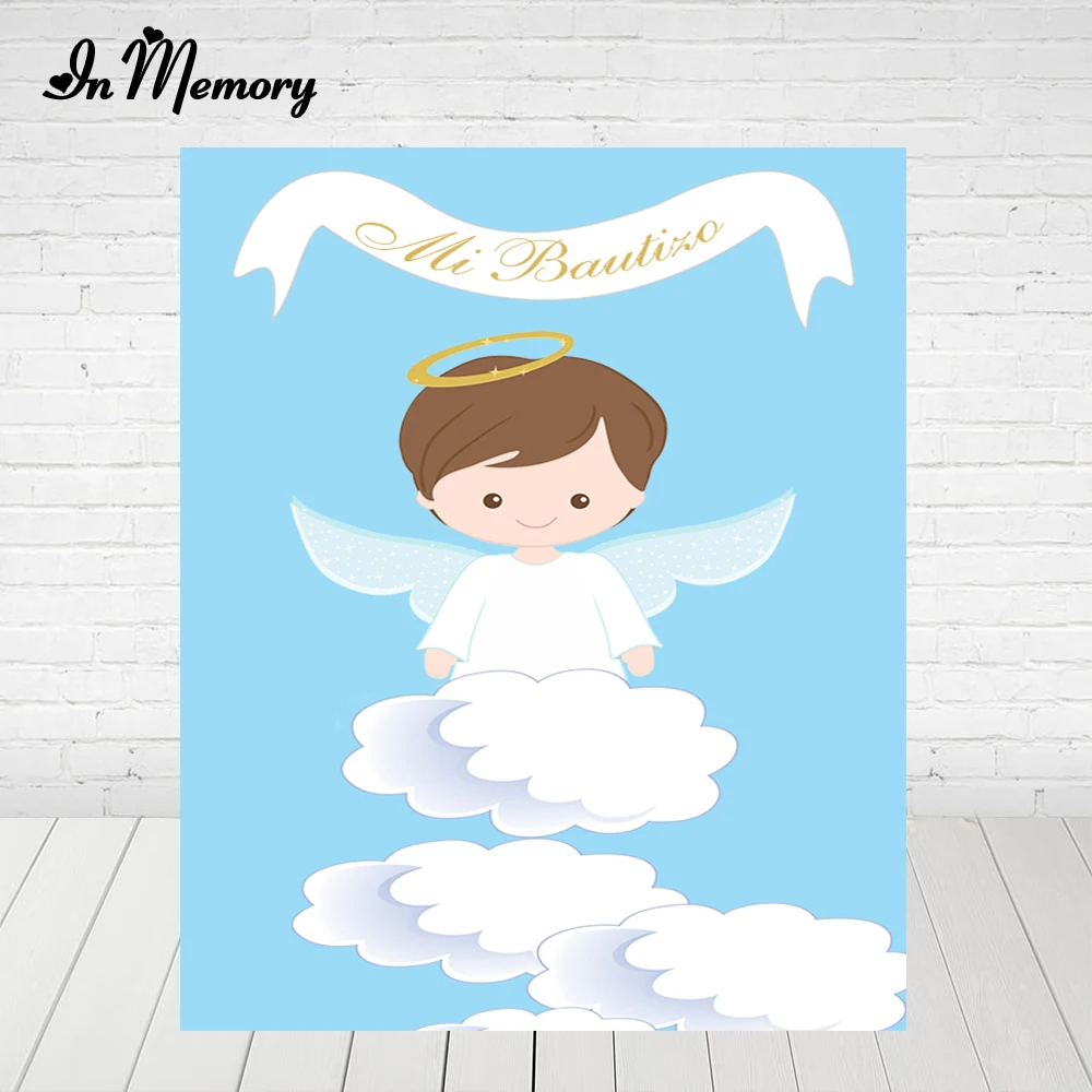 Inmemory God Bless Mi Bautizo Backdrops For Photo Studio Blue Angel Boys Baptism Newborn Baby Shower Photography Backgrounds Background Aliexpress
