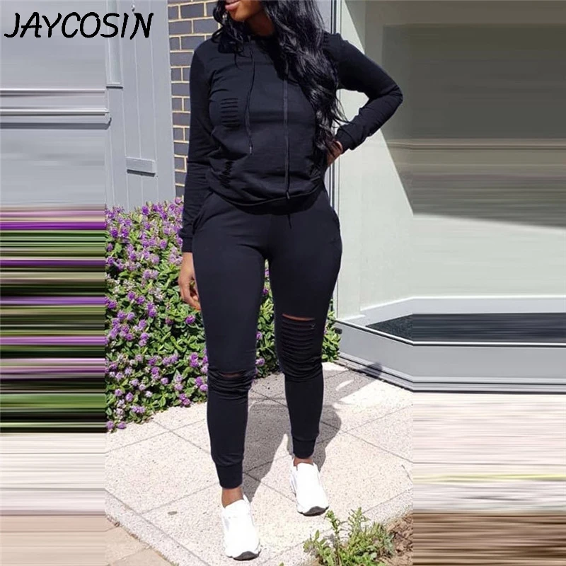 JAYCOSIN женский спортивный свитшот с длинными рукавами и карманами, с капюшоном, топы с завязками, комплект со штанами, повседневный Женский комплект 2 шт., костюм a5
