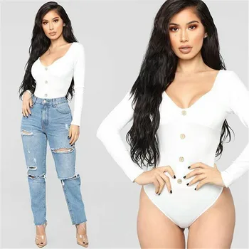 

Women Ladies Bodysuit Stretch Leotard Long Sleeve Body Tops Jumpsuit Sexy Rompers