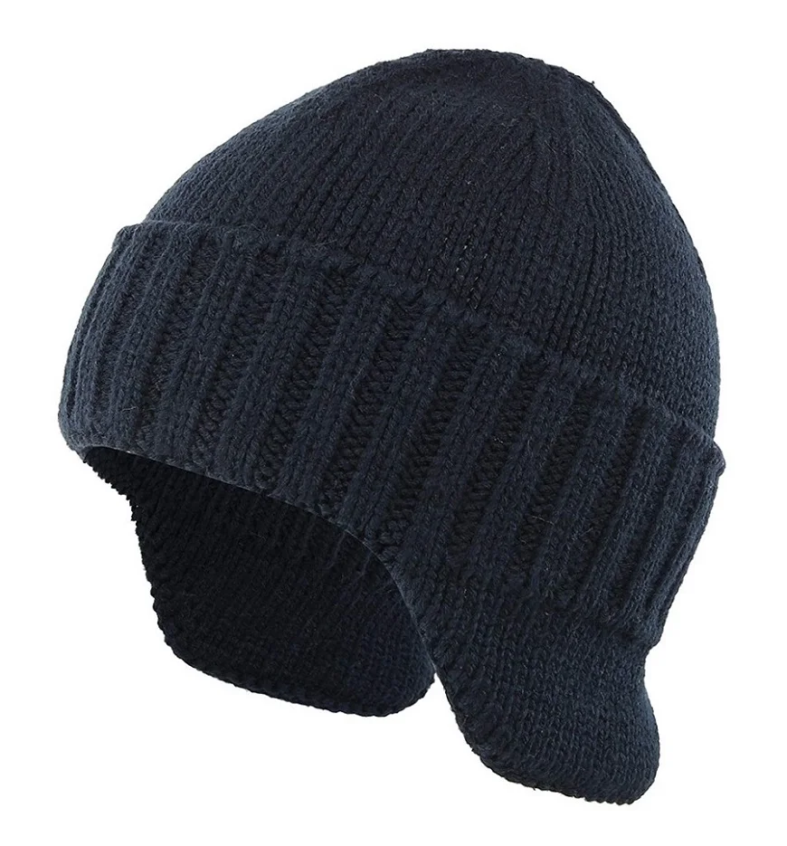 Connectyle Mens Classic Winter Tuque Knitted Skull Cap Earflap Hat Stocking Caps with Ears Warm Hat - Цвет: Navy Blue