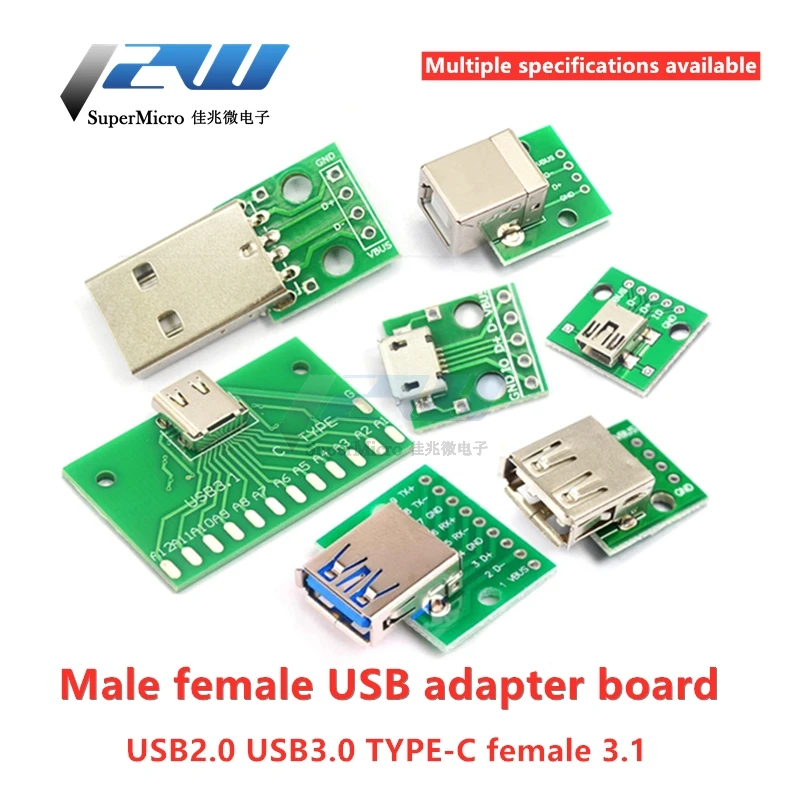 5/2 шт. USB разъём папа/мини микро адаптер DIP плата 2 54 мм мама Разъем B Type C USB2.0 3 0 конвертер печатной
