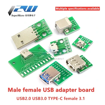

5/2 Uds. Conector USB macho/MINI MICRO USB a placa de adaptador DIP 2,54 MM conector hembra B tipo-c USB 2,0 3,0 convertidor hem