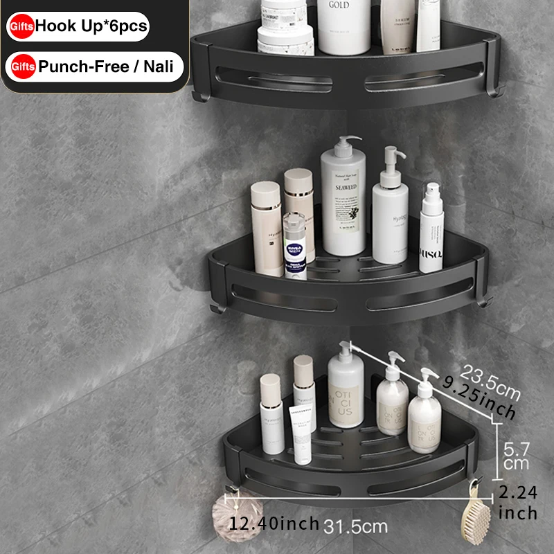 Space Aluminum Bathroom Shelf Shower Shelves Nodrill Wall Mount Shower