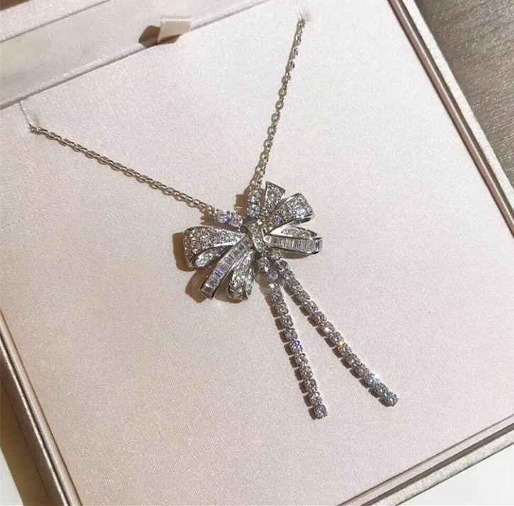

ZOZIRI Brand Bowknot Necklace For Women Copper Jewelry 3A Cubic Zirconia Party Pendant