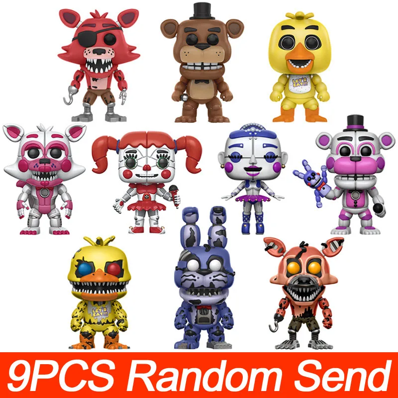9PCS Random Send Five Nights At Freddy's ПВХ фигурка FNAF Бонни и Чика Фокси Фредди Fazbear медведь кукольный кошмар модель куклы детские игрушки подарки - Цвет: 9PCS Random Send
