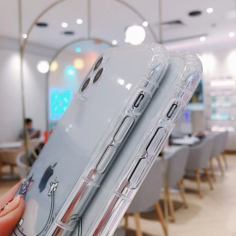 Милые чехлы для телефонов с мультяшным котом и мышкой для iPhone 11 X XR Xs Max 8 7 6 6s Plus 11 Pro Max, мягкая прозрачная задняя крышка из ТПУ