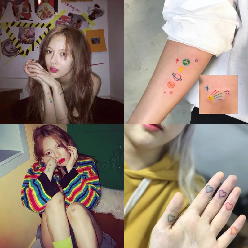 

HZ Korea Chic Tatoo Sticker Painless Ins Hot Sweet Cute Colorful Waterproof Design Skin Decals For Women Girls Party Jewelry