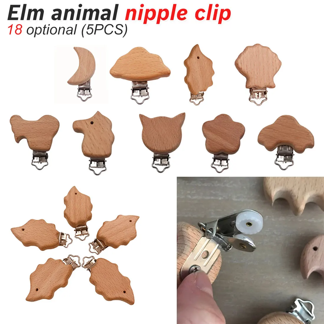 

5pcs Nipple Chain Accessories Bpa Free Cute Modelling Beech Pacifier Clip Small Elephant Heart-shaped Baby Diy Preferred