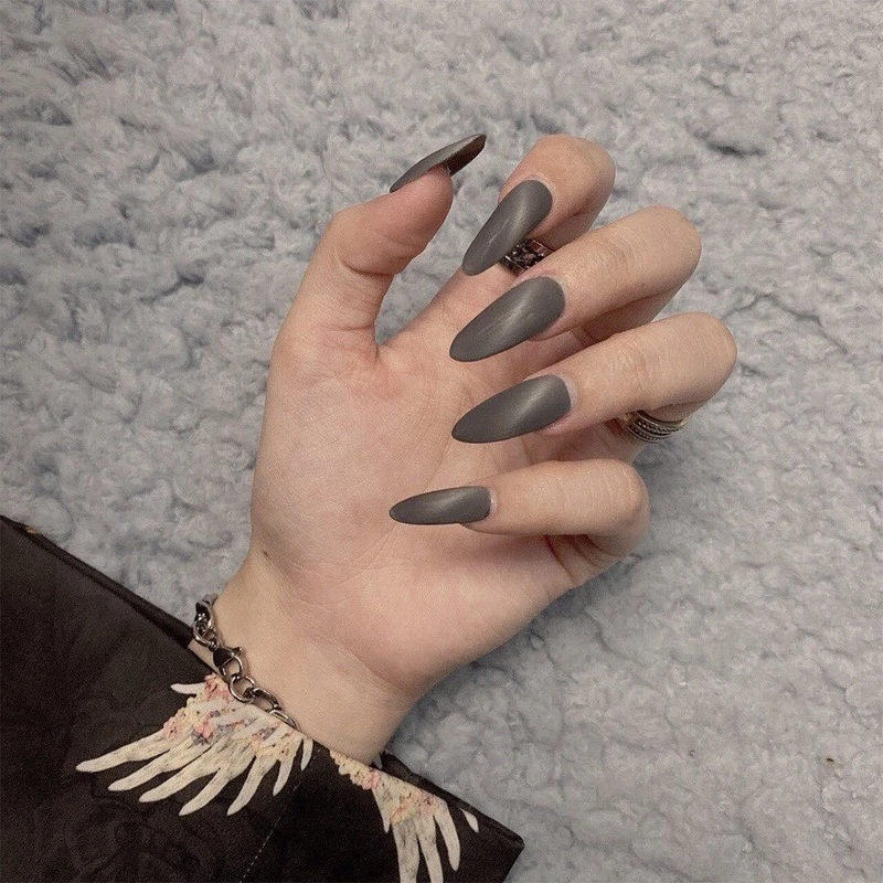 Uñas postizas de ojo de gato gris esmerilado, uñas acrílicas artificiales,  ovaladas, de galaxia superior, prediseñadas, 24 Uds.|Uñas postizas| -  AliExpress