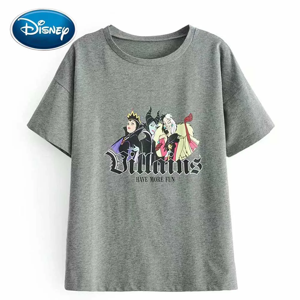 Disney стильный Schneewittchen королева ведьма письмо мультфильм печати Повседневная футболка с круглым вырезом Пуловер короткий рукав женская серая футболка Топы