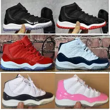 Детские 11 11s Космический Джем, красные баскетбольные кроссовки для спортзала, для мальчиков и девочек, белые, розовые, темно-синие кроссовки для малышей